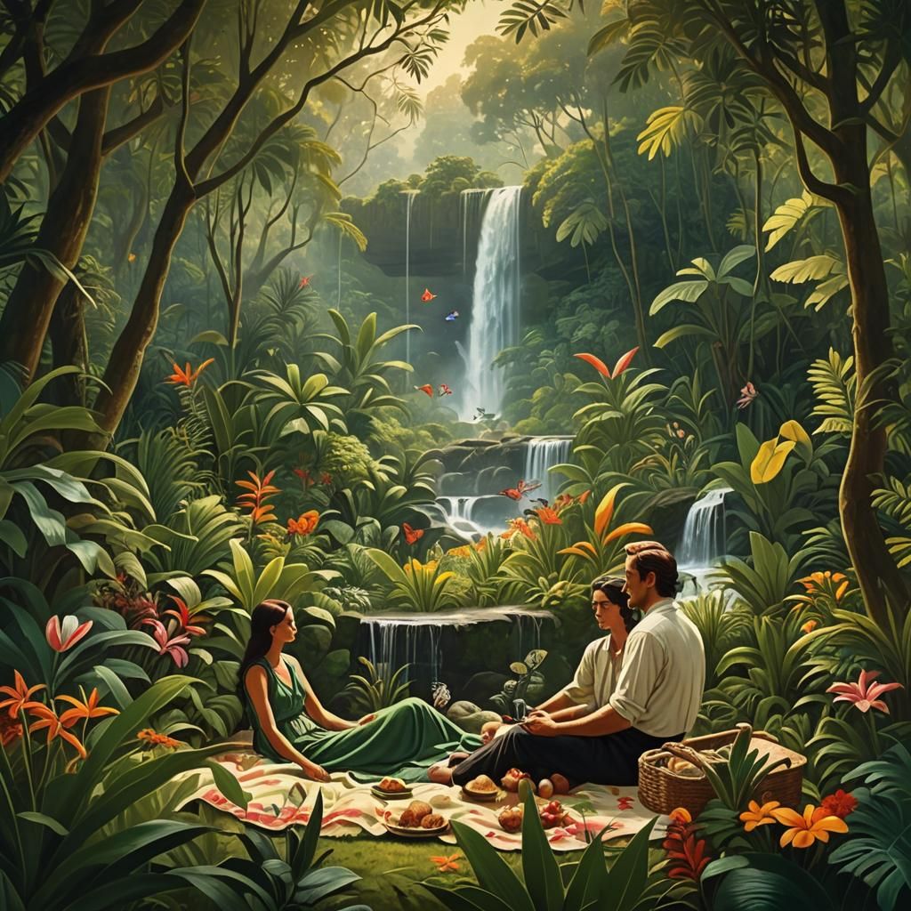 Tropical Island Picnic: A Rousseau-Inspired Paradise