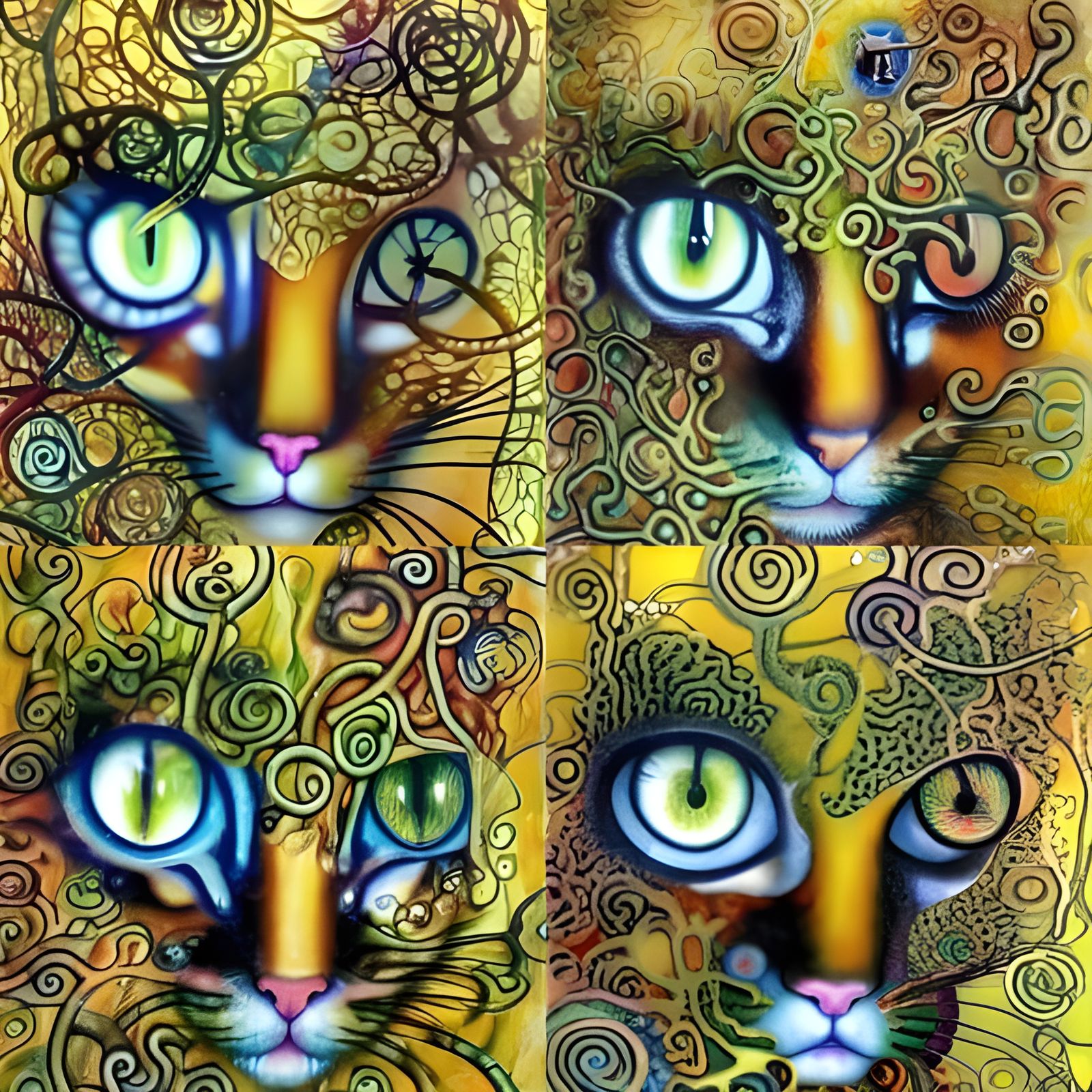 Surrealistic Curlicue Cat in Art Nouveau Style