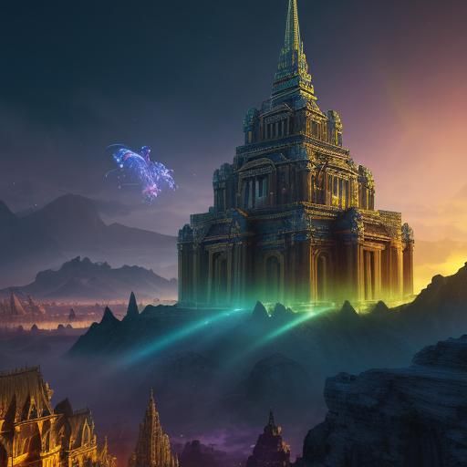Underwater City with Rainbow Fish, Digital Matte Painting