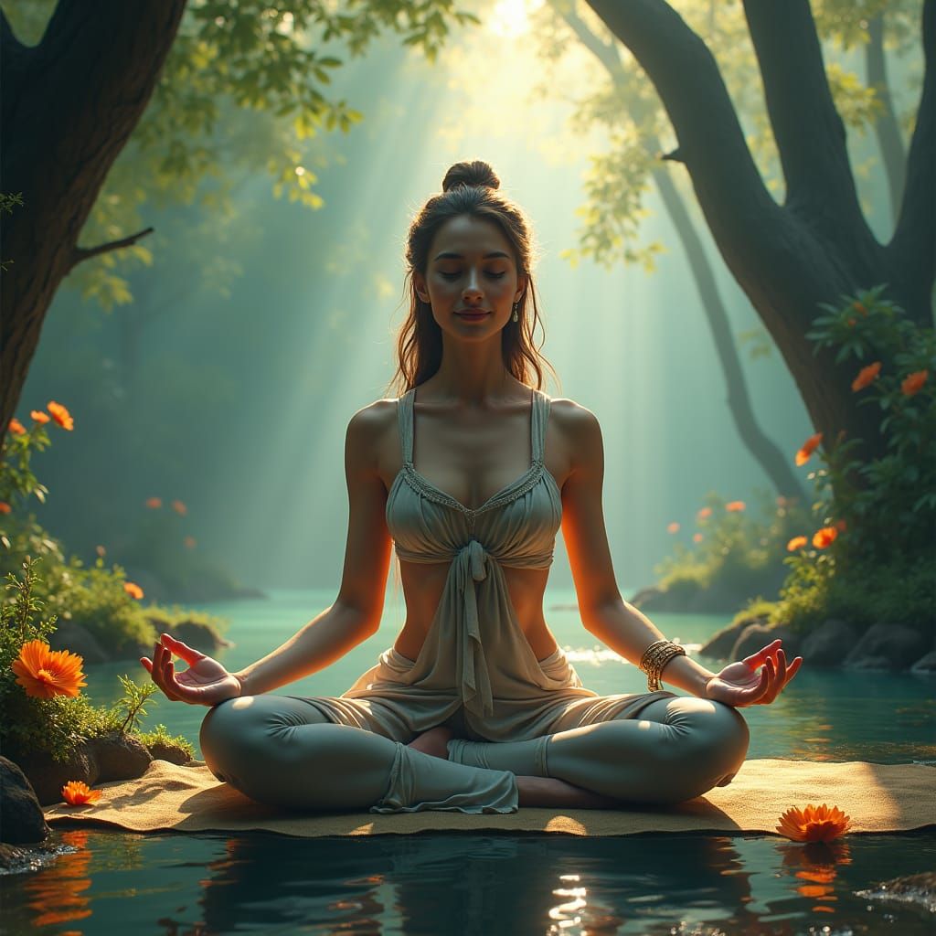 Woman in Ustrasana Yoga Surrounded by Nature