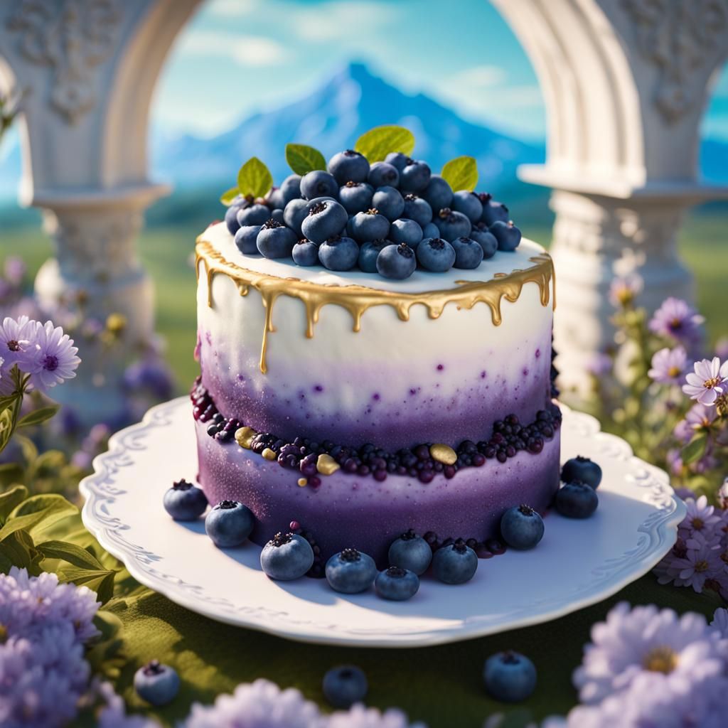 Blueberry Cake with Gold Flecks and Floral Archway