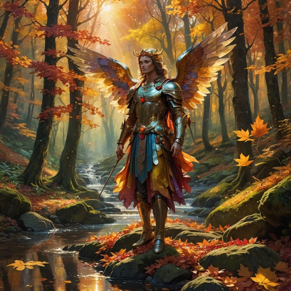 Archangel in Autumn Forest: Astral Illustration