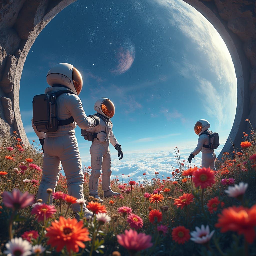 Astronauts Tend Alien Garden in Space Dome