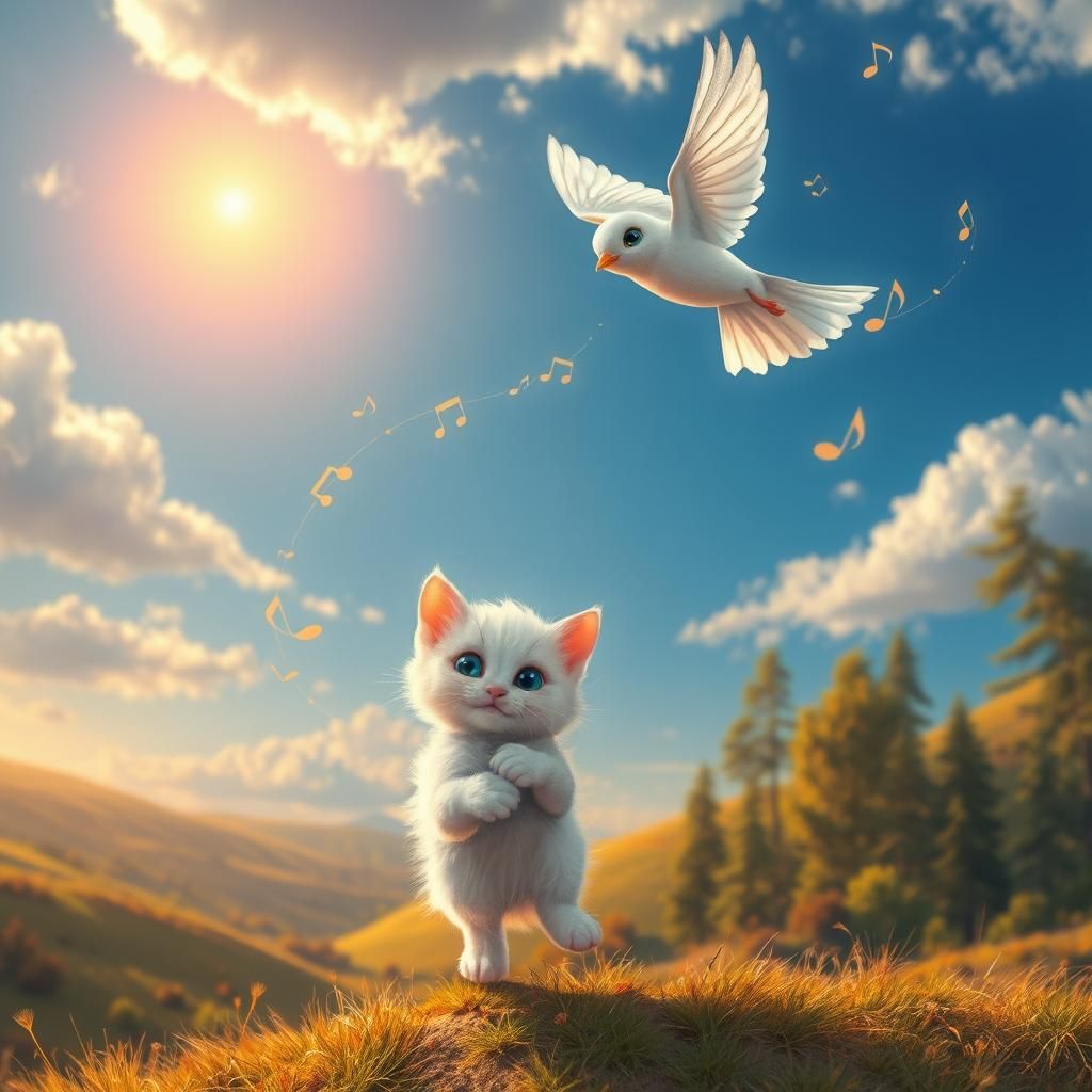 Bird and Kitten in Syd Mead Digital Painting