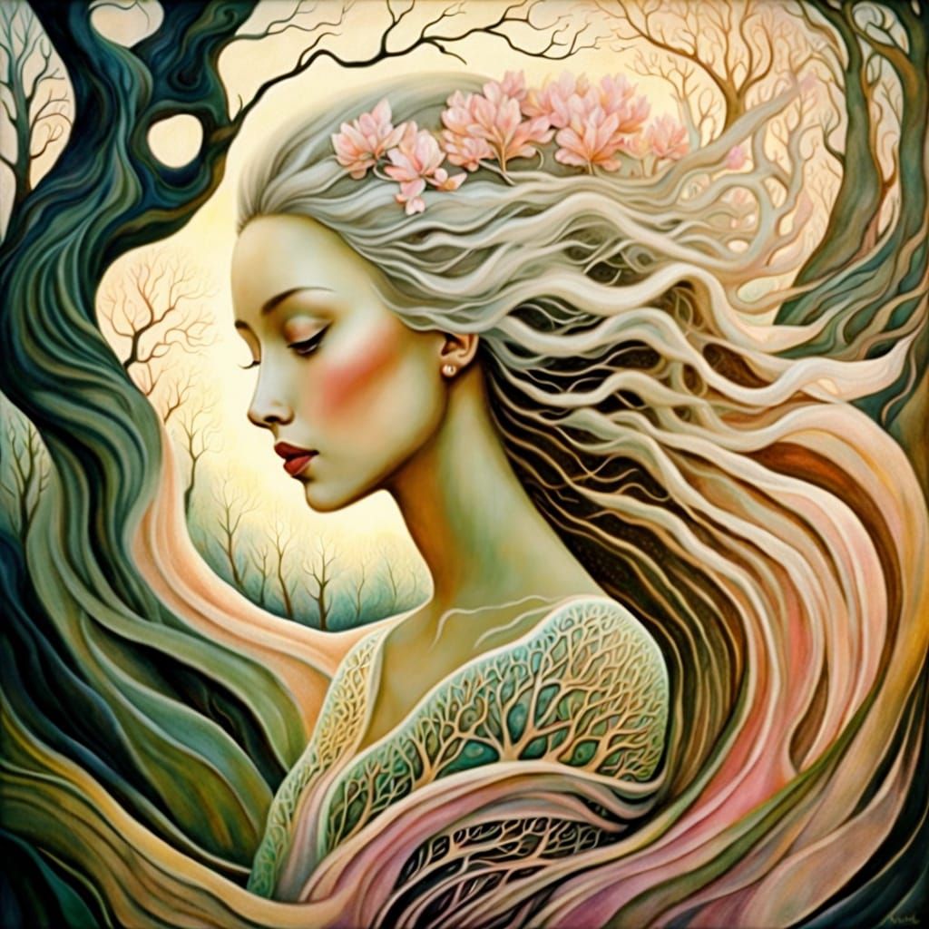 Surreal Blossom Creature in Watercolor Style