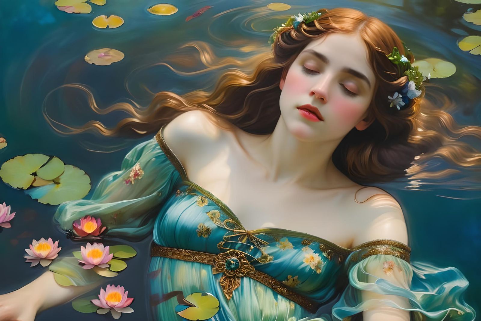 Ophelia in Lake: Alcohol Ink Style