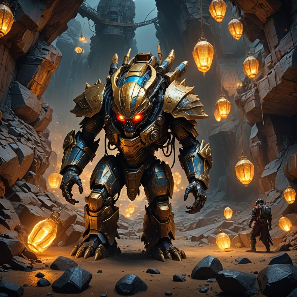 Armored Alien Invades Gold Mine: Fantasy Concept Art