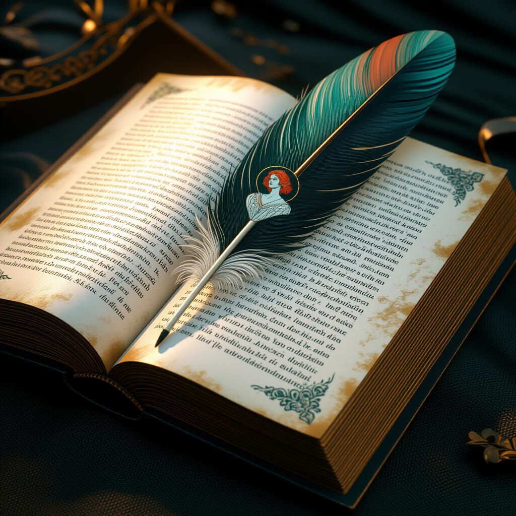 Figure on Feather Bookmark, Hyperdetailed Digital Art