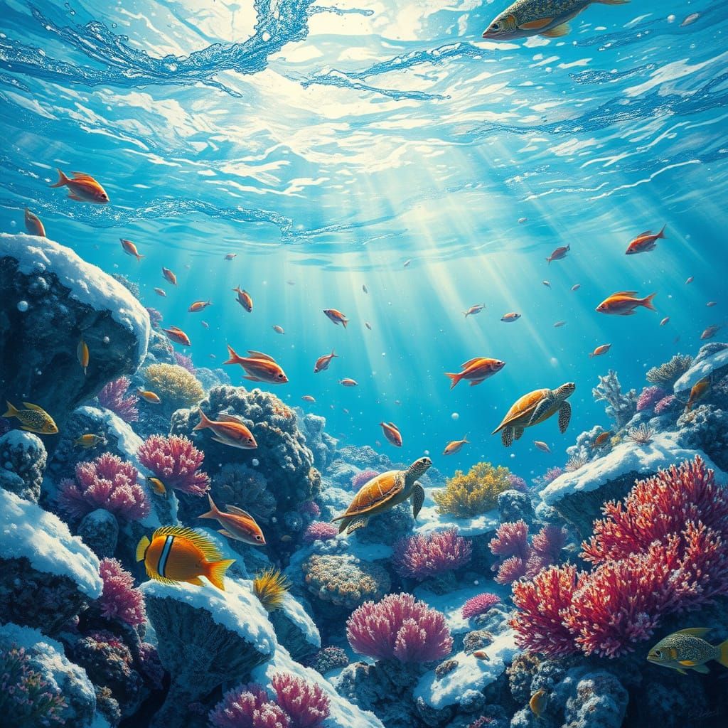 Icy Underwater Coral Reef Scene in Vibrant Style
