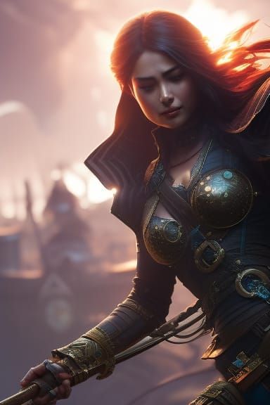 Female Pirate Portrait in Art Nouveau Style