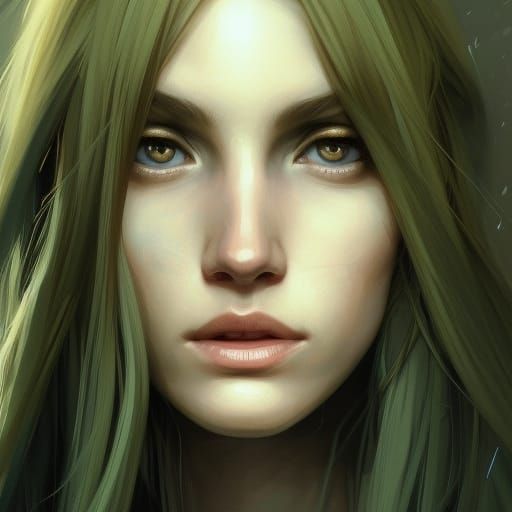 Green-Eyed Girl Portrait in Art Nouveau Style