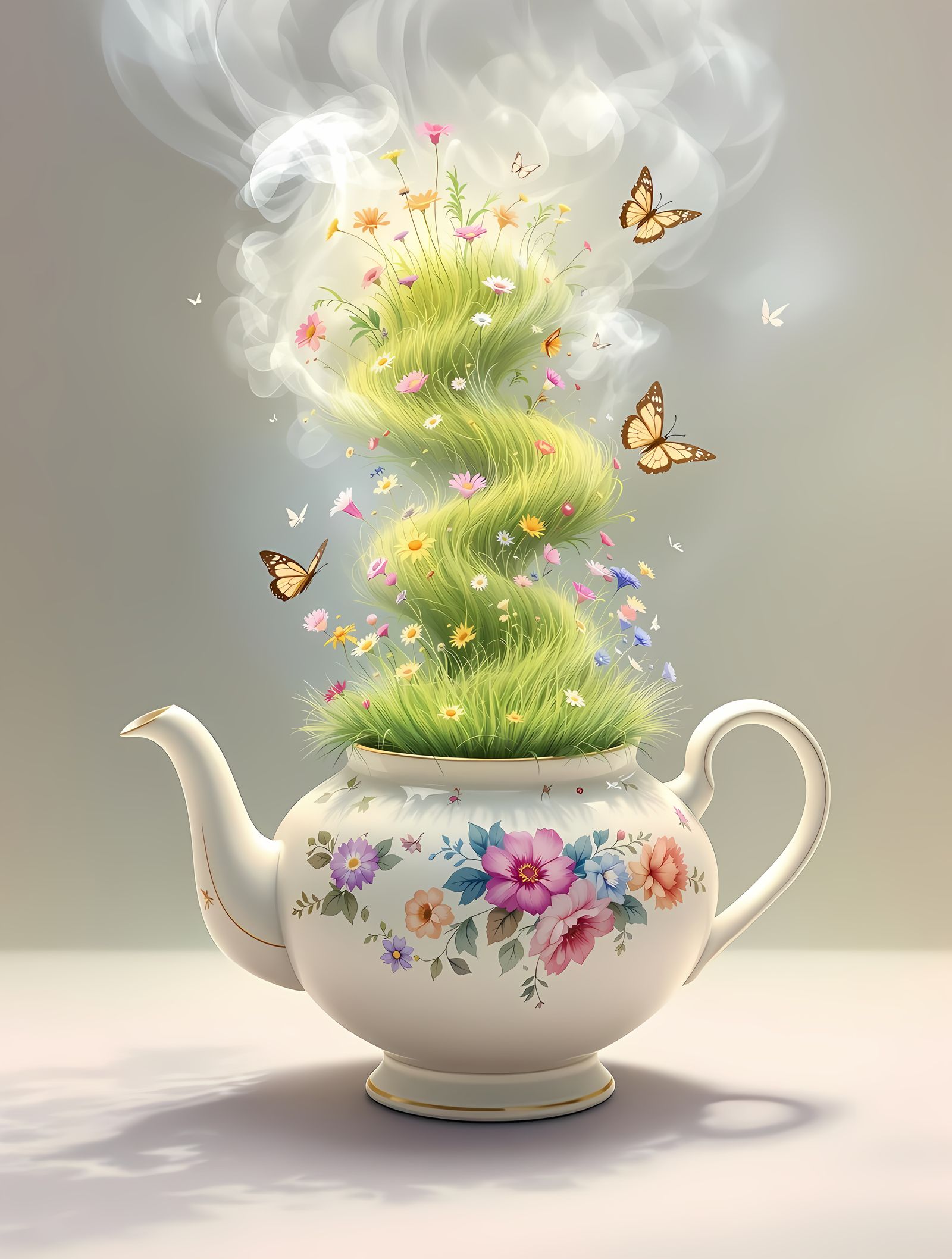 Whimsical Summer Meadow Teapot in Delicate Floral Patterns