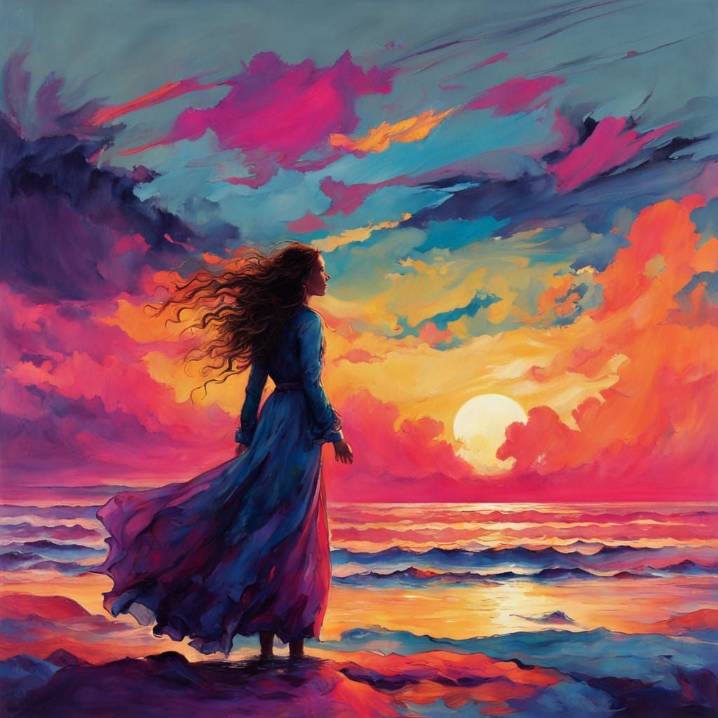 Ethereal Sea Goddess in Sunset Glow