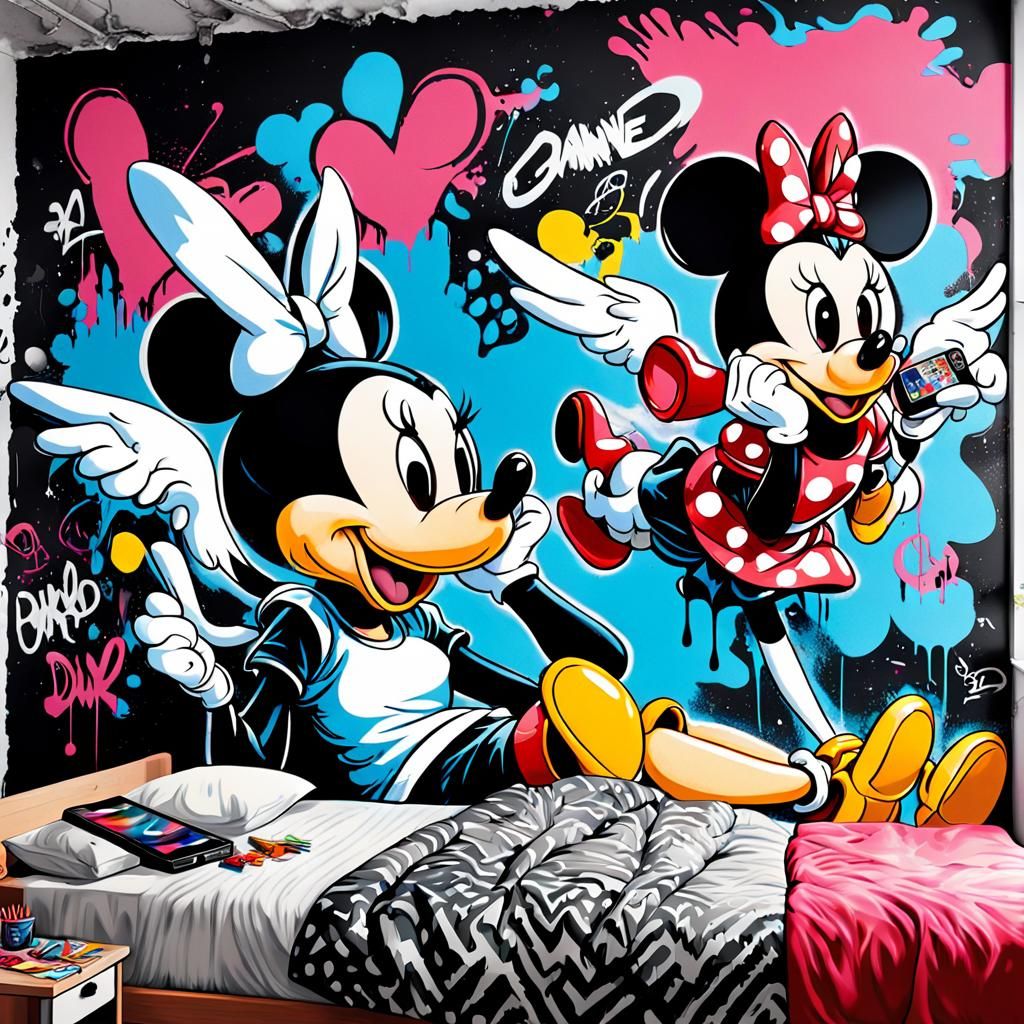 Minnie and Daisy in Graffiti-Style Bedroom