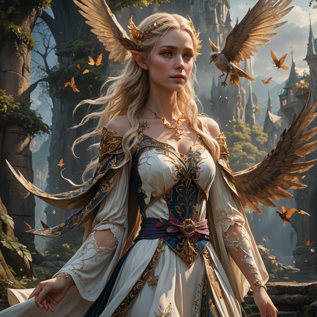 Blonde Elf with Delicate Wings: Fantasy Art