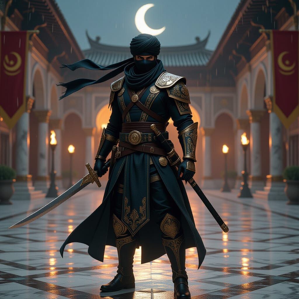 Solid Snake as Ottoman Warrior in Palace Courtyard