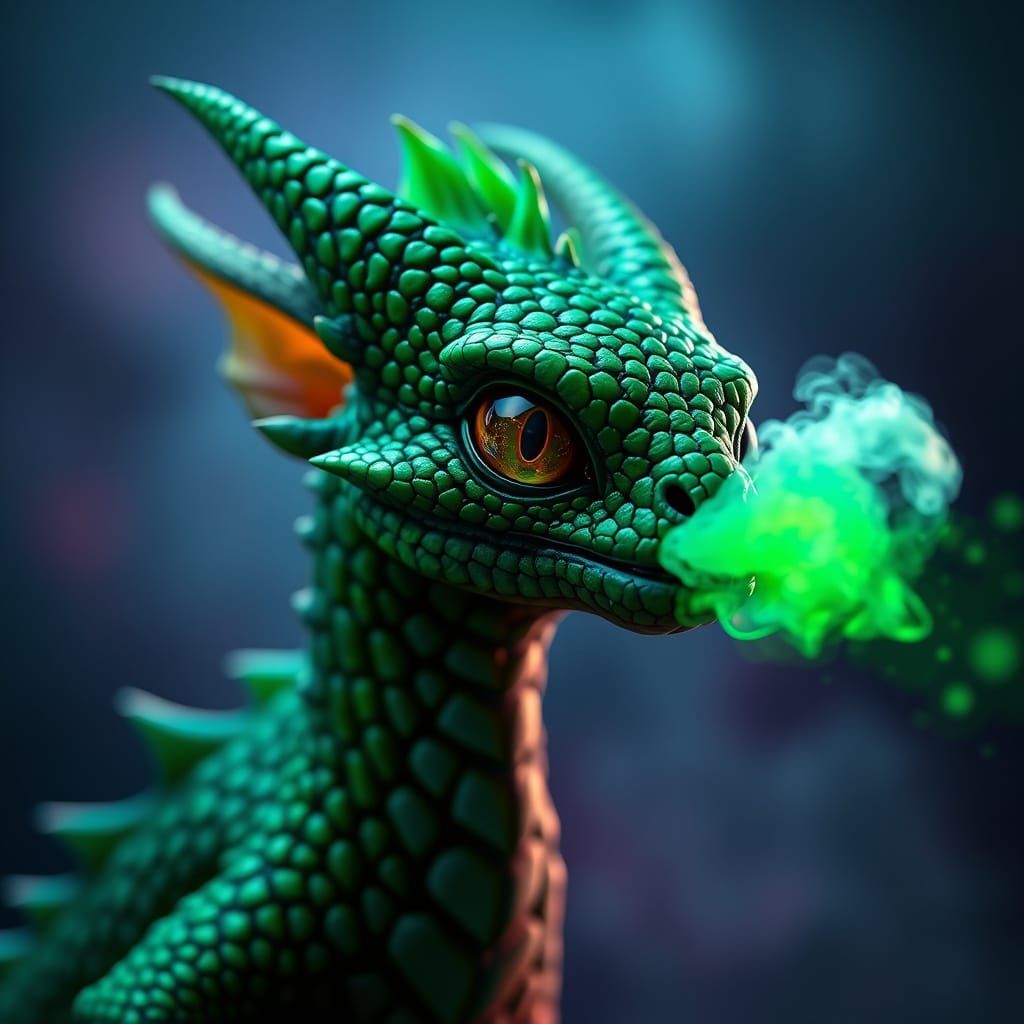 Mystical Green Wyvern Unleashes Toxic Fury