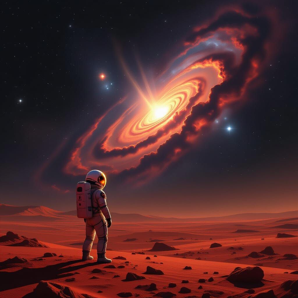 Astronaut on Mars Gazing at Nebula: Ultra-Realistic 8k