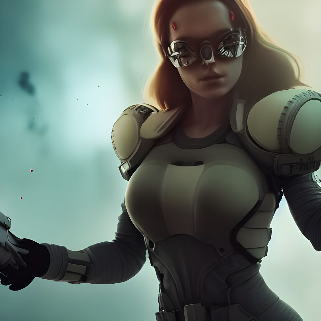 Strong Female Superhero with Alien Gun in Detailed Matte Pai...