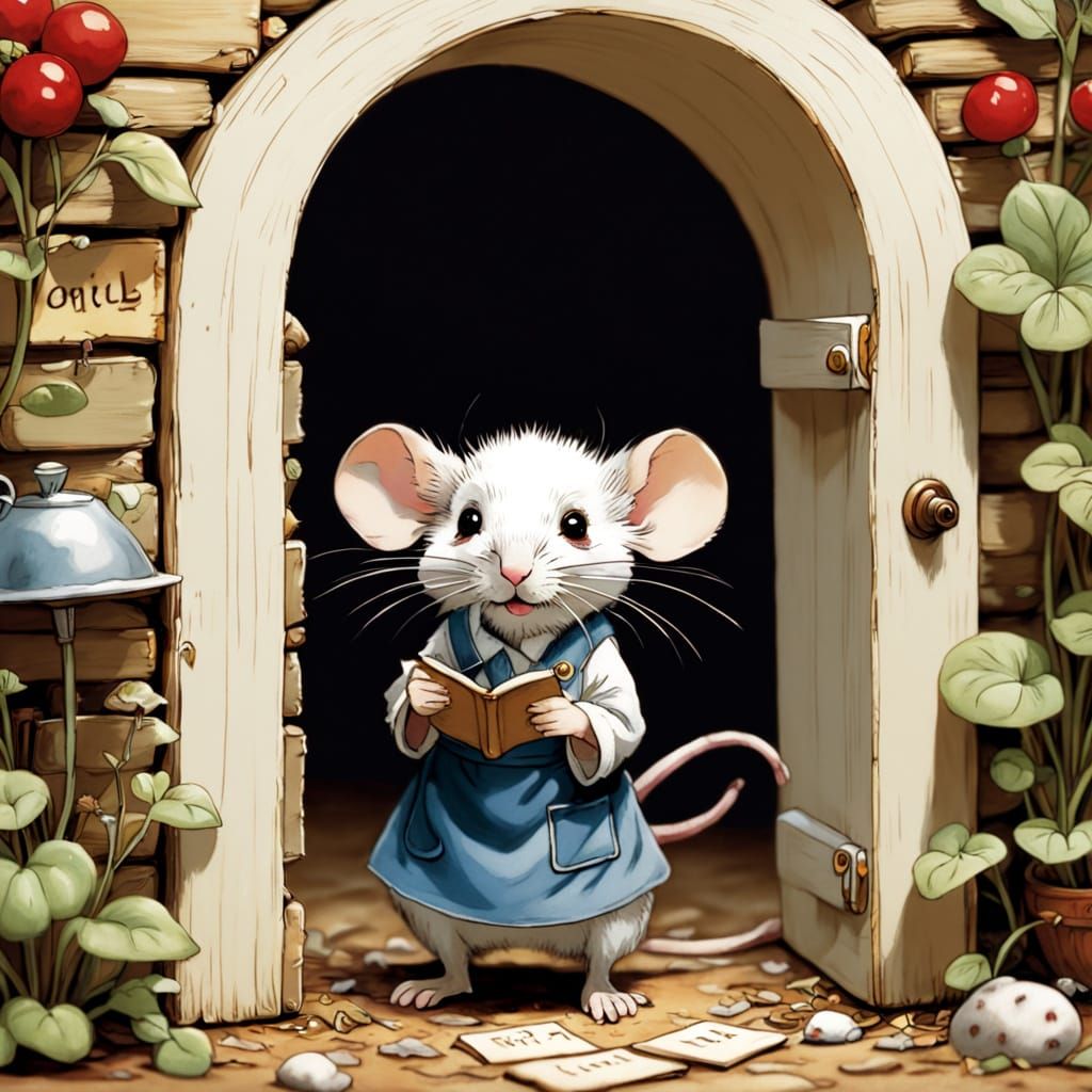 Whimsical White Mouse in Cozy Mouse Hole