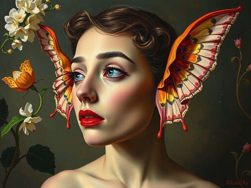Woman with Butterfly Ears in Surrealist Style