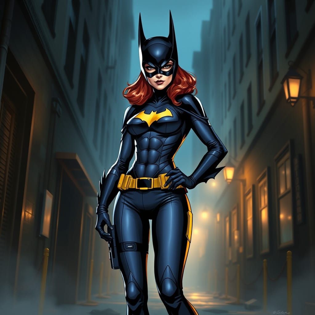 Batgirl in Dark Gotham City Alleyway