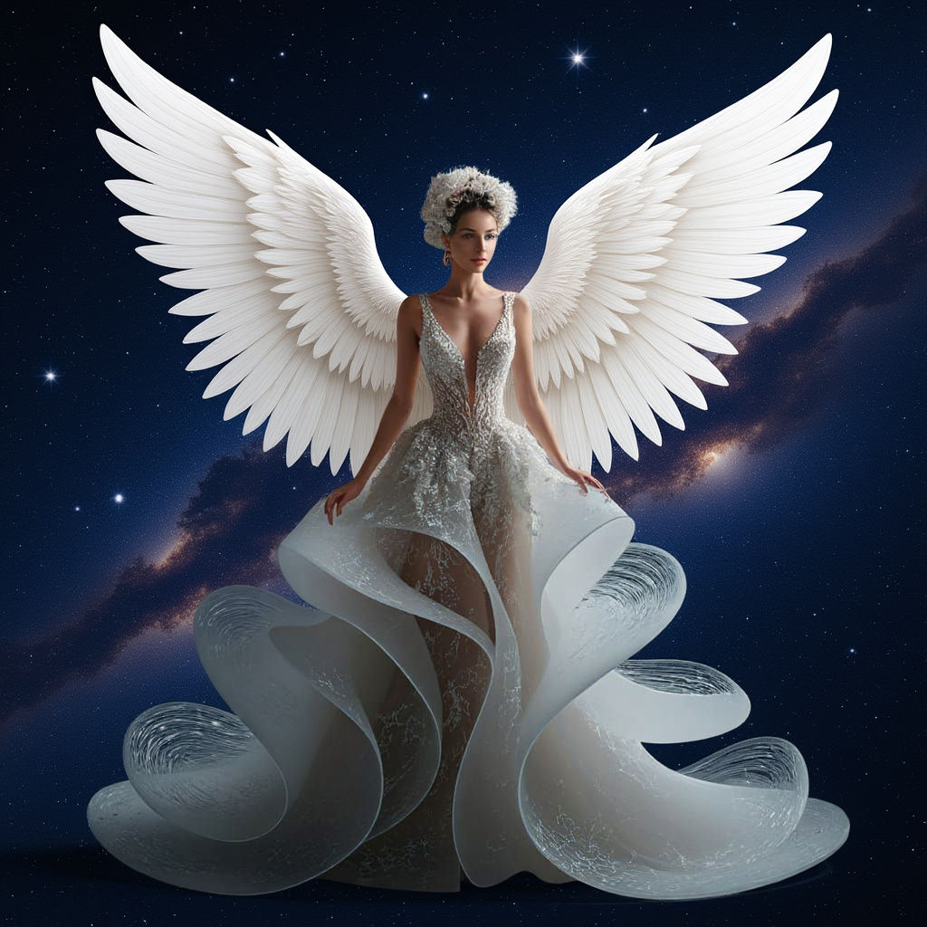 Avant-Garde White Glass Panel Haute Couture Dress