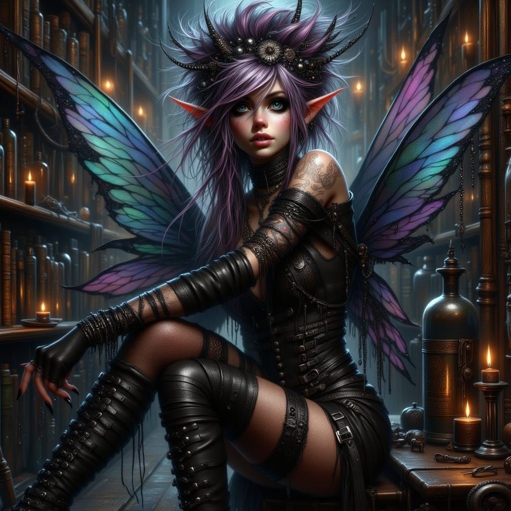 Gothic Punk Goddess in Dark, Moody Atelier