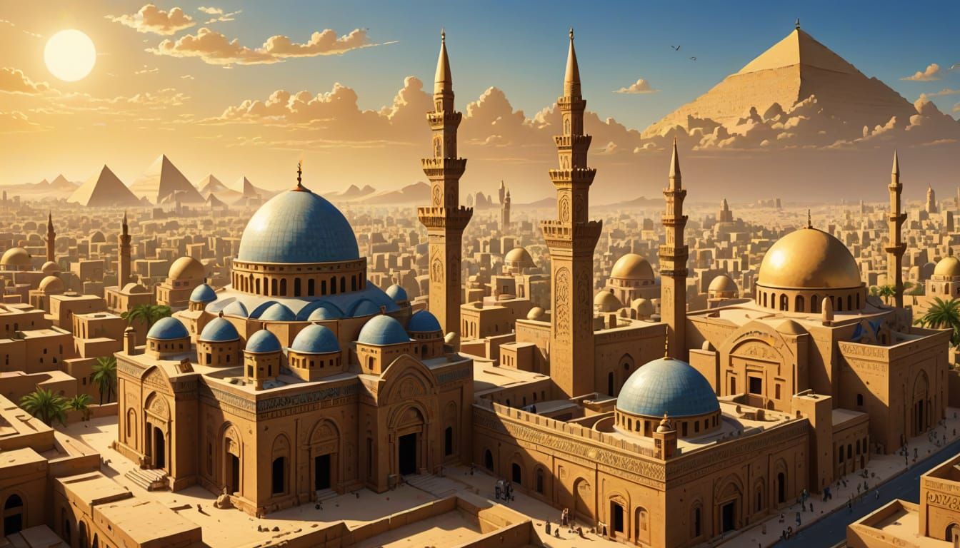Ancient Cairo Cityscape in Coptic Art Style