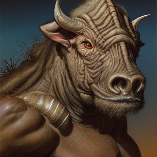 Barbarian Warthog Portrait in Detailed Realism