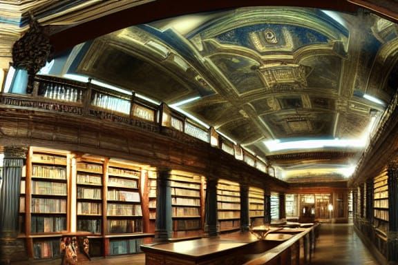 Spectacular Ancient Library with Fisheye View
