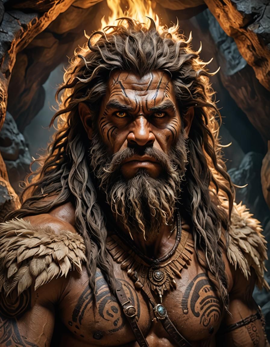 Intricate Caveman in Prehistoric Cave with Paintings