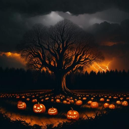 Haunted Pumpkin Patch in Surreal Expressionist Style
