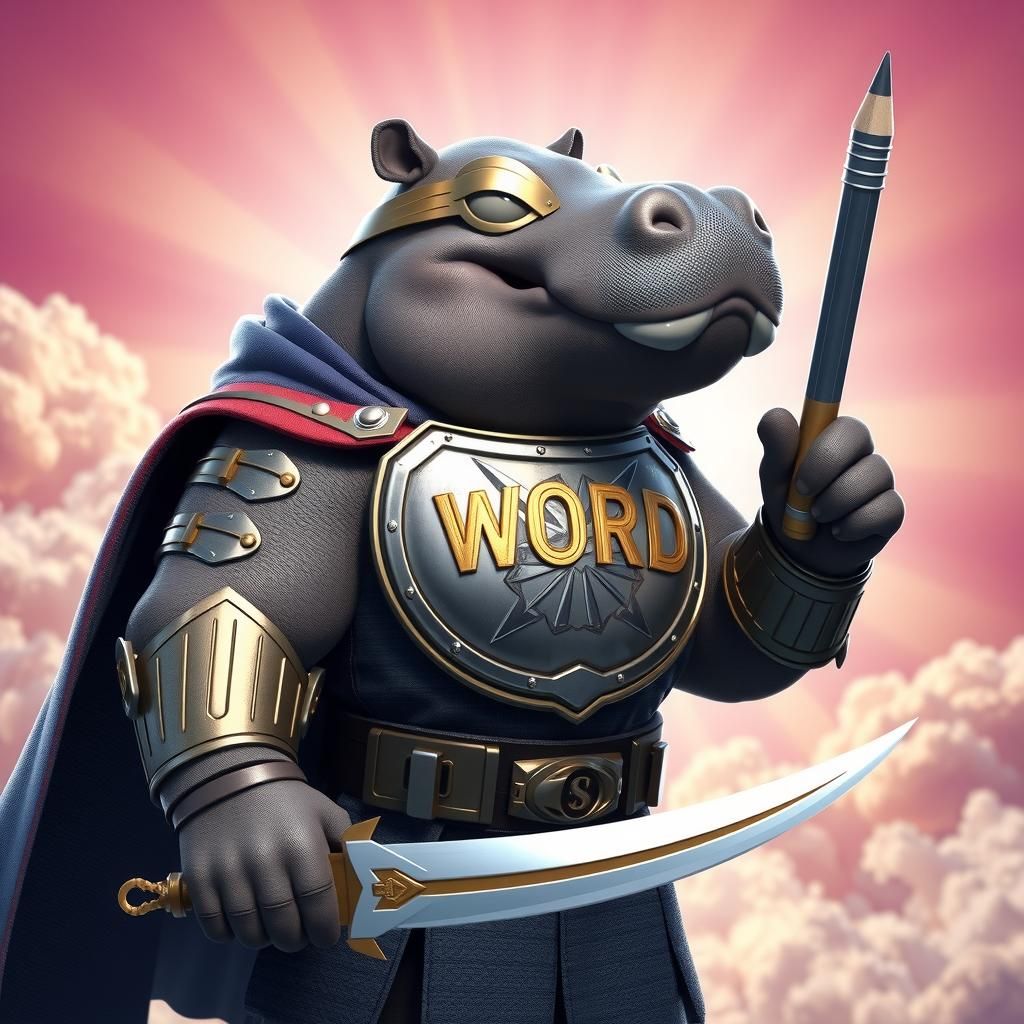 Hippo Hero in Metallic Armor, Expressive 3D Art