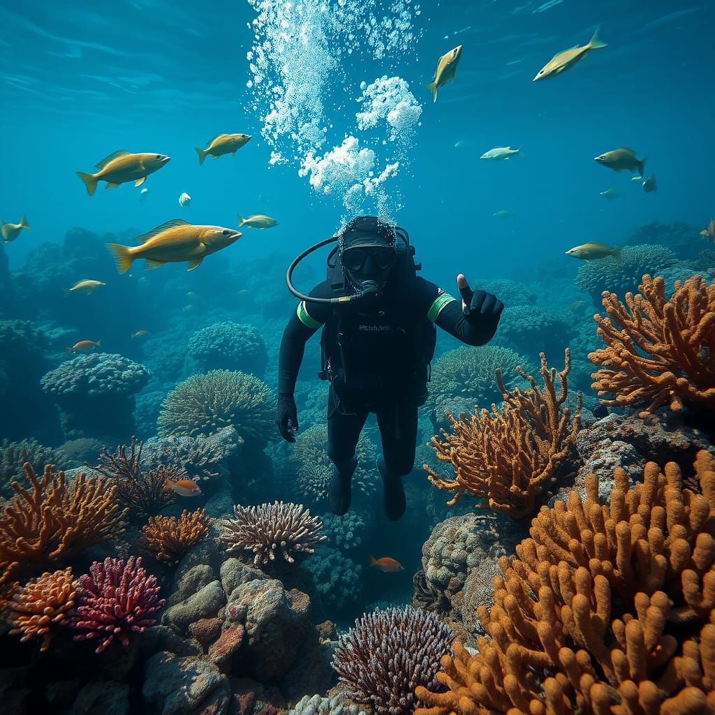 Scuba Diver Exploring Vibrant Coral Reef