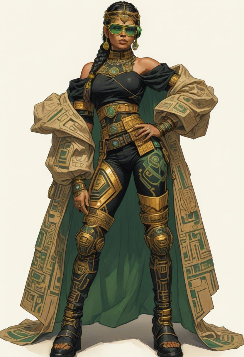 Future Mayan Woman in Elegant Sci-Fi Attire