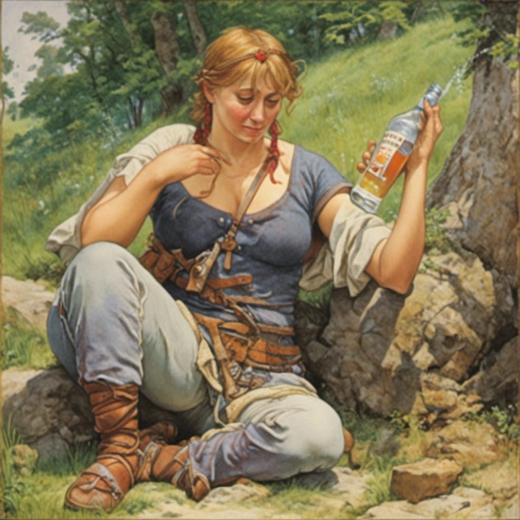 <lora:Goths:1.0> drunk woman in a wet T-shirt with a bottle ...