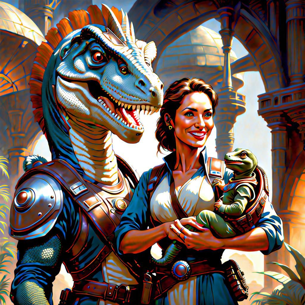 Dinotopia Scene: Adventurer with Baby Dinosaur