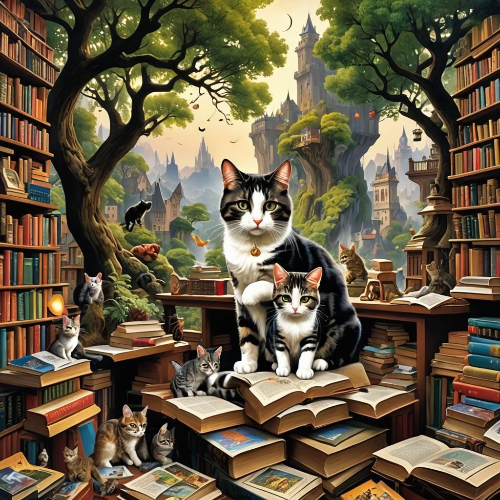 Fantastical Cityscape with Cats, Hypermaximalist Art