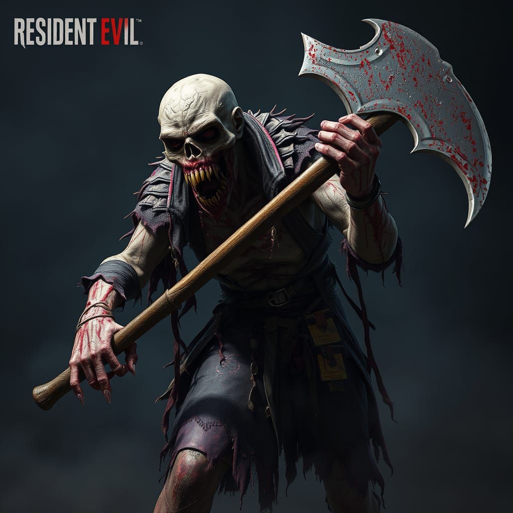 Dark Fantasy Zombie in Tattered Attire, Wielding Rusty Axe