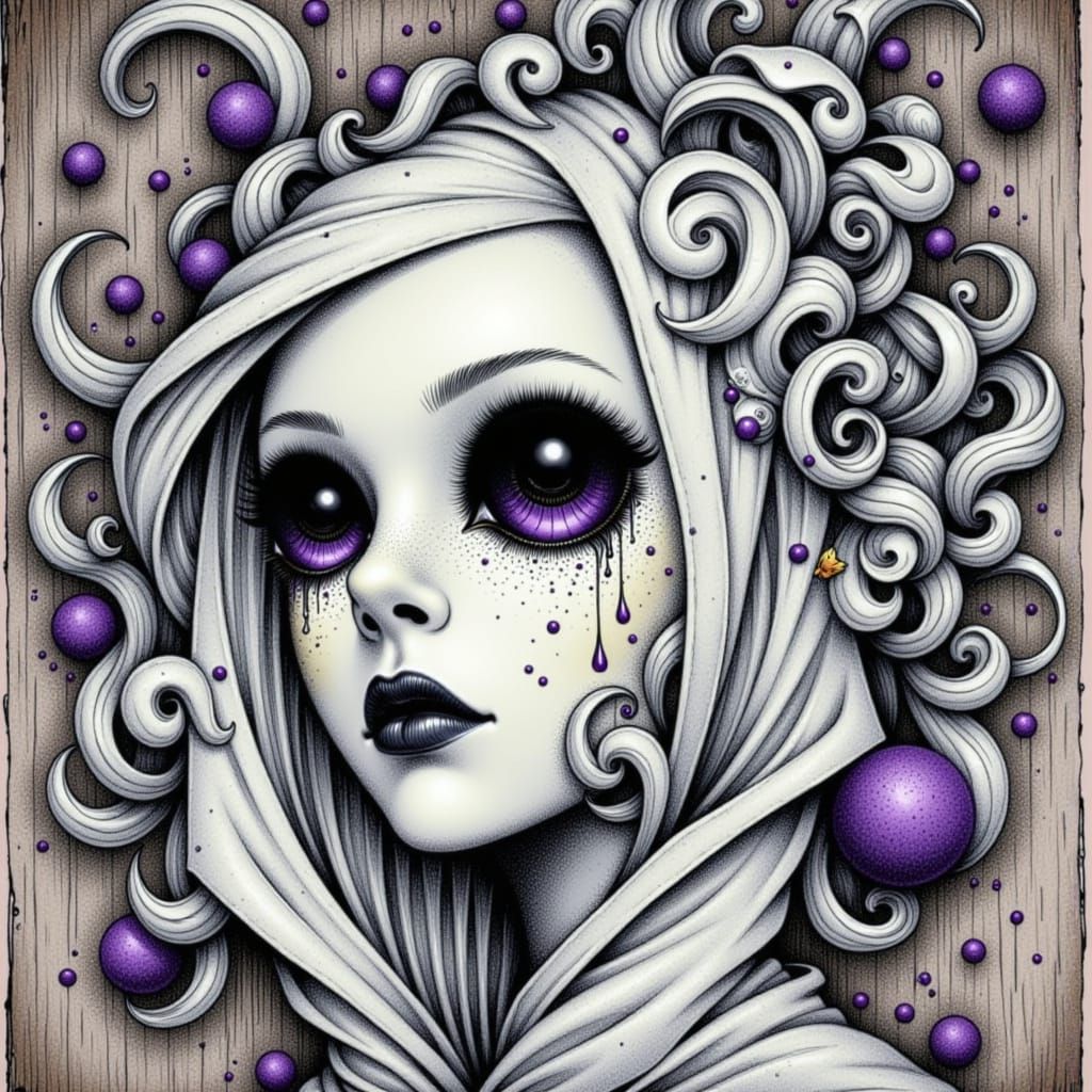 Ink Figure From Calligraphy Pen on Textured Paper