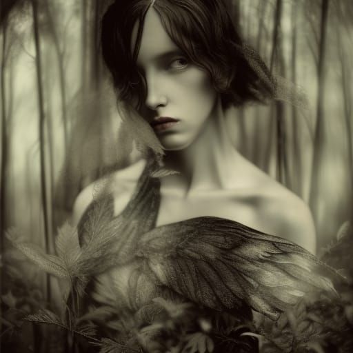 Infrared Portrait of a Fairy in Winter Forest