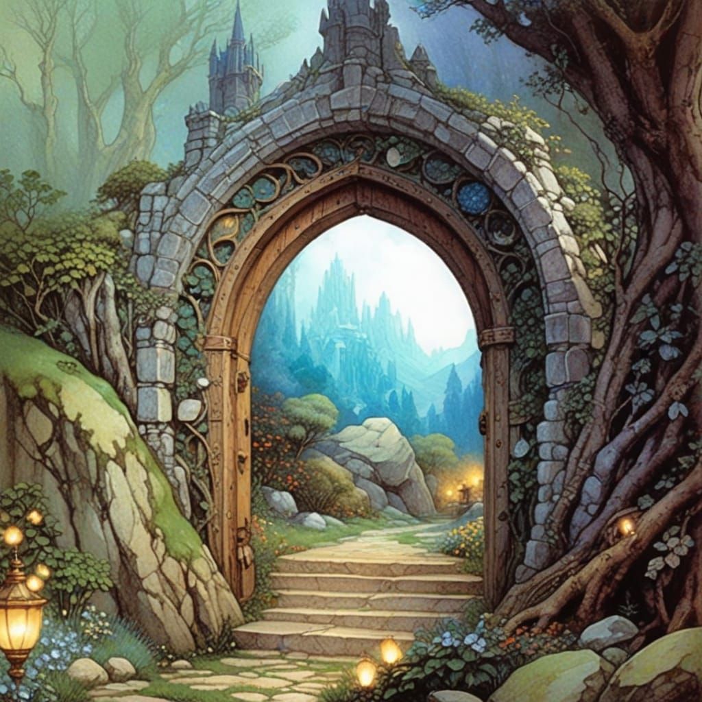 Enchanting Middle Earth Forest Path with Glowing Flora