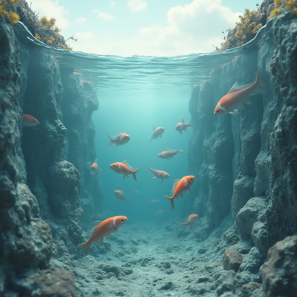 Hyperrealistic 3D Water Scene With Swimming Fish
