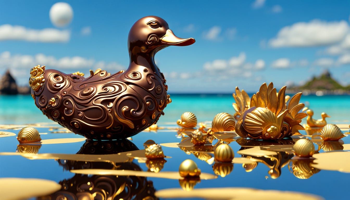 Chocolate Duck Sculpture in Art Nouveau Style