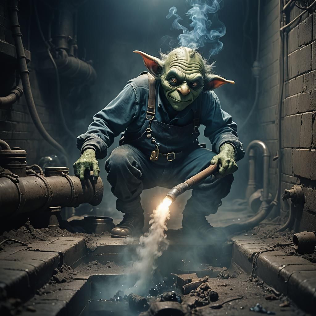 Goblin Plumber in Misty Sewer Film Still
