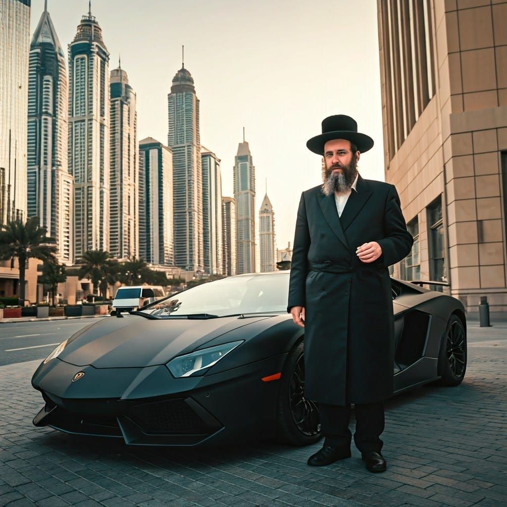 Ultra-Orthodox Man with Lamborghini in Dubai