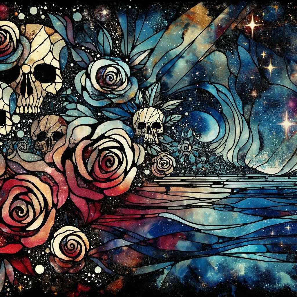 Psychedelic Roses and Skull in Astral Space