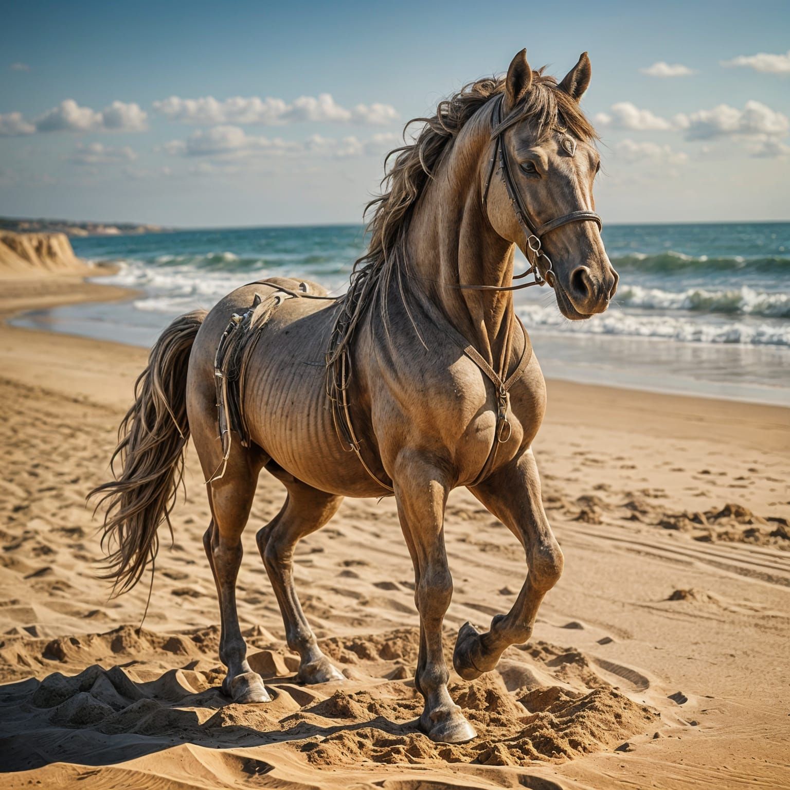 Sand Horse Sculpture on the Beach