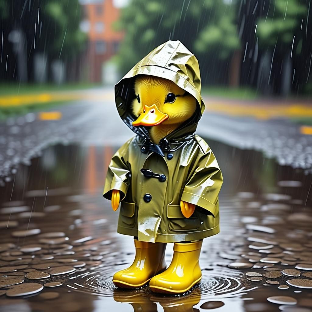 Duckling in Raincoat: Abstract Art with Fine Details